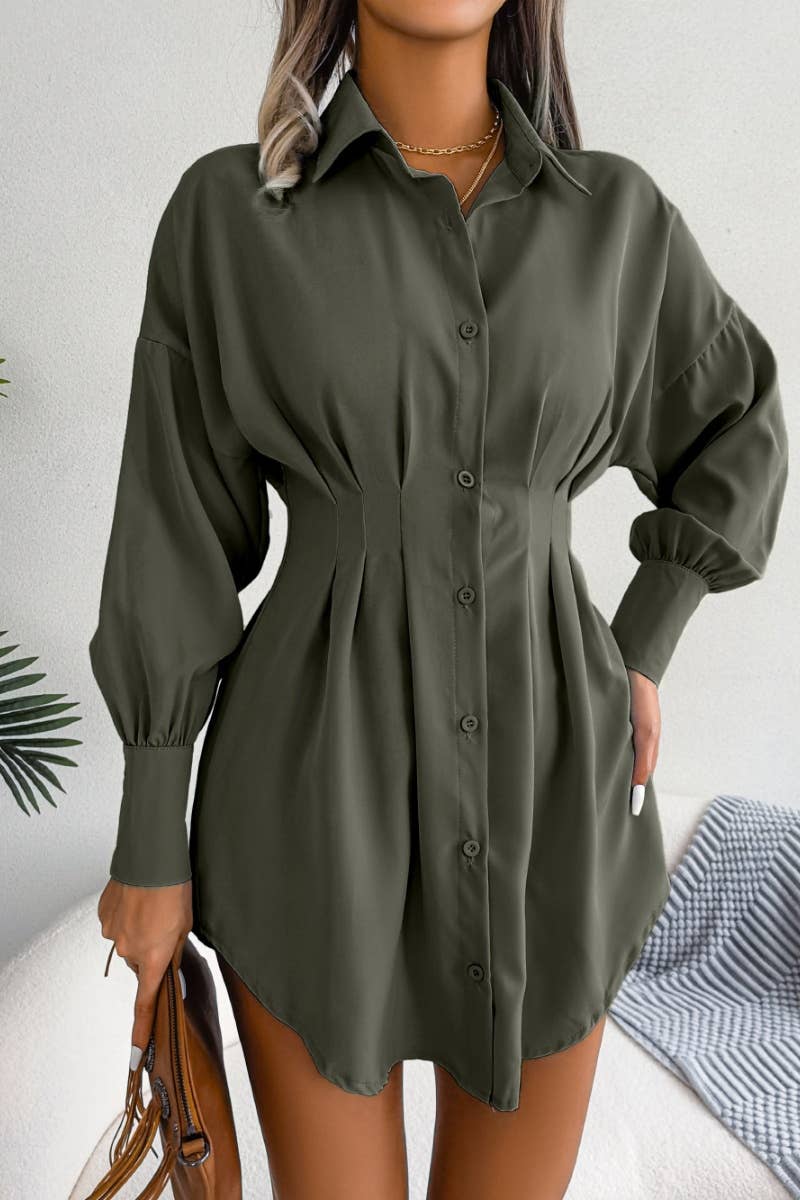 CWTSTL1200_LANTERN SLEEVE WAIST ASYMMETRIC SHIRT DRESS