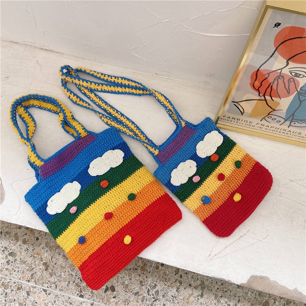 CWAB5804_SWEET GIRLY WOVEN RAINBOW BAG