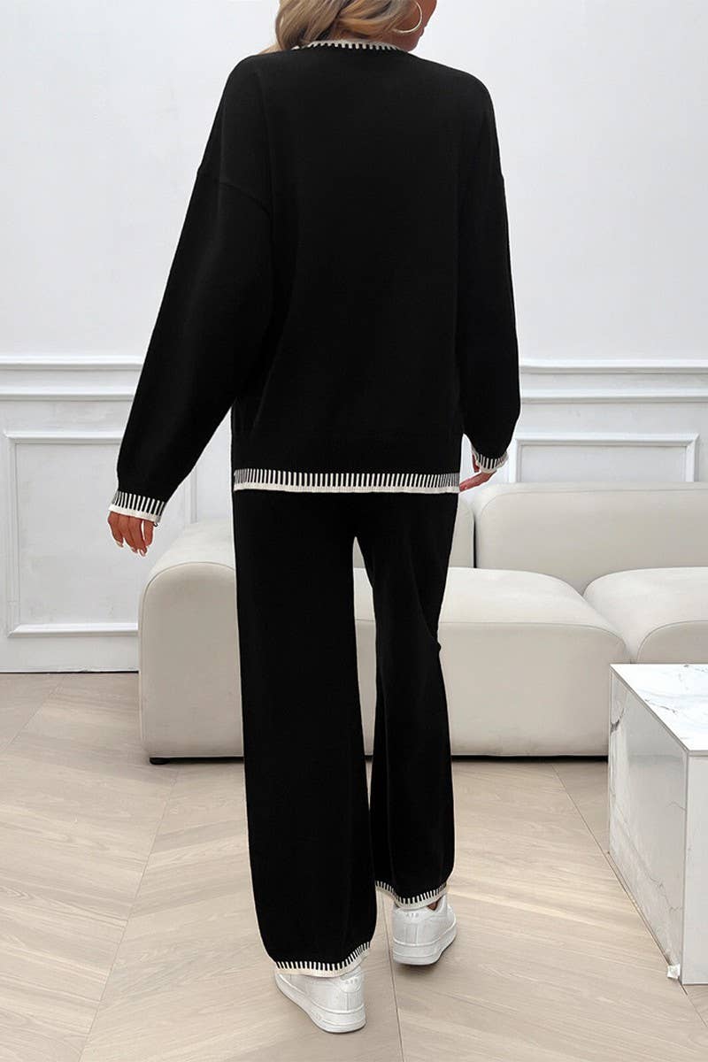 CWSTB0742_CASUAL CONTRAST COLOR SWEATER AND PANTS SET