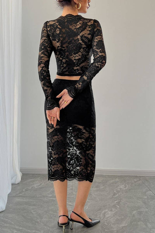 CWSTB1963_LACE JACQUARD SHEER TWO PIECE SKIRT SET