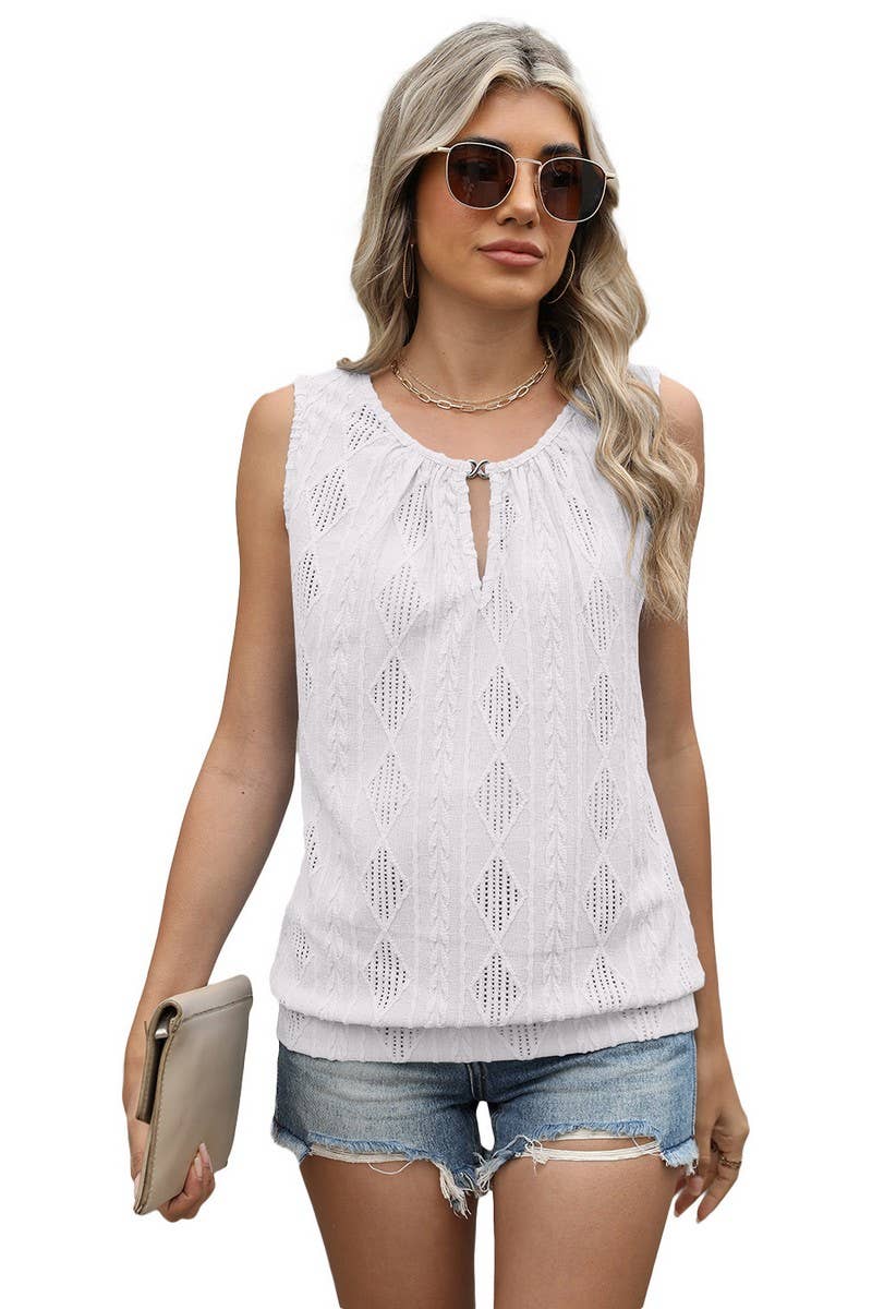 CWTBLSL0667_V-NECK SOLID COLOR SLEEVELESS JACQUARD VEST