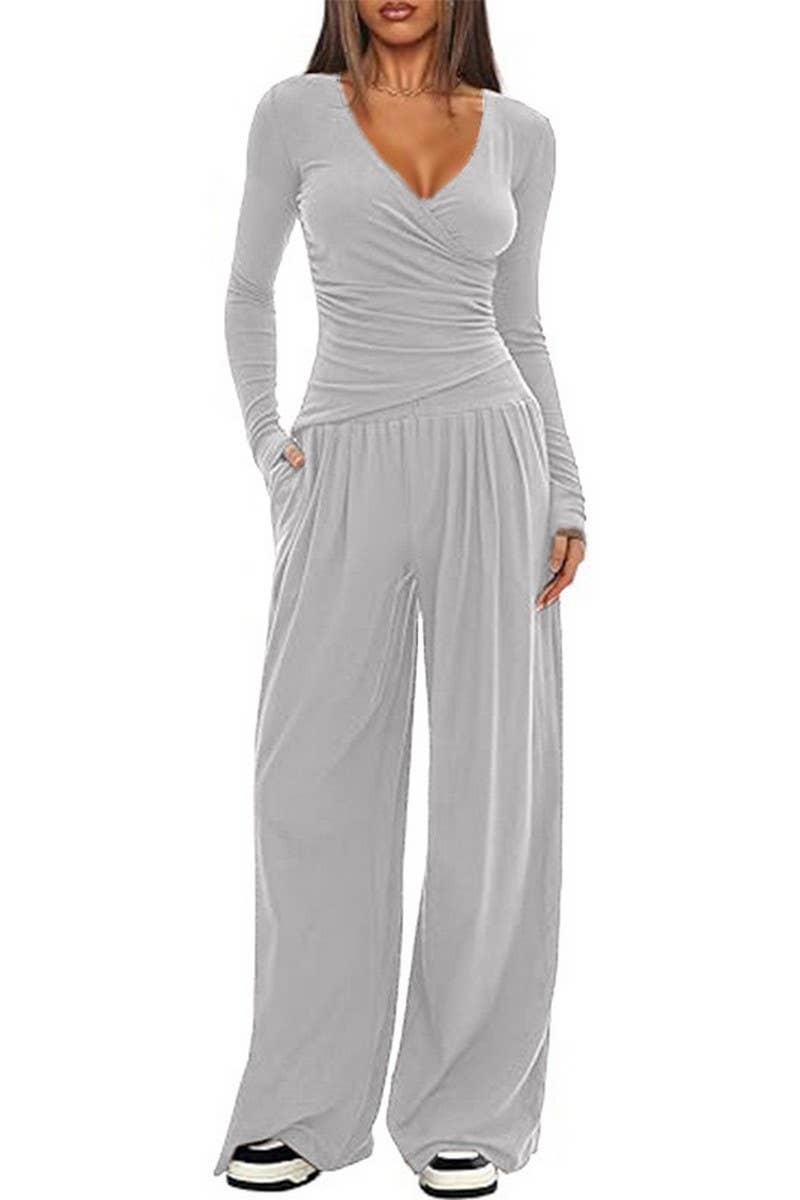 CWSTB00457_SOLID LONG SLEEVE TOP & WIDE LEG PANTS SET