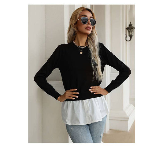 Fashionable shirt patchwork fake two-piece top