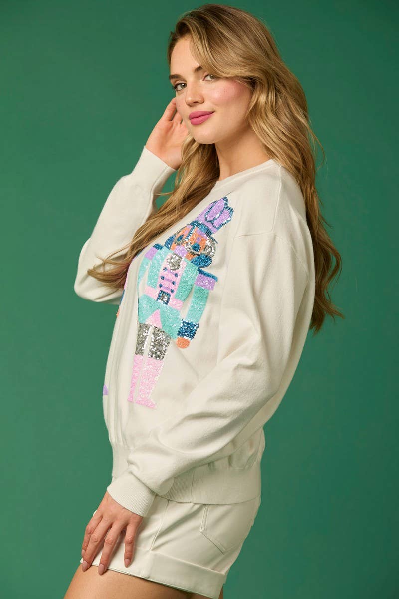 CWTBLL01264_CHRISTMAS SOLDIER SEQUIN LOOSE SWEATSHIRT