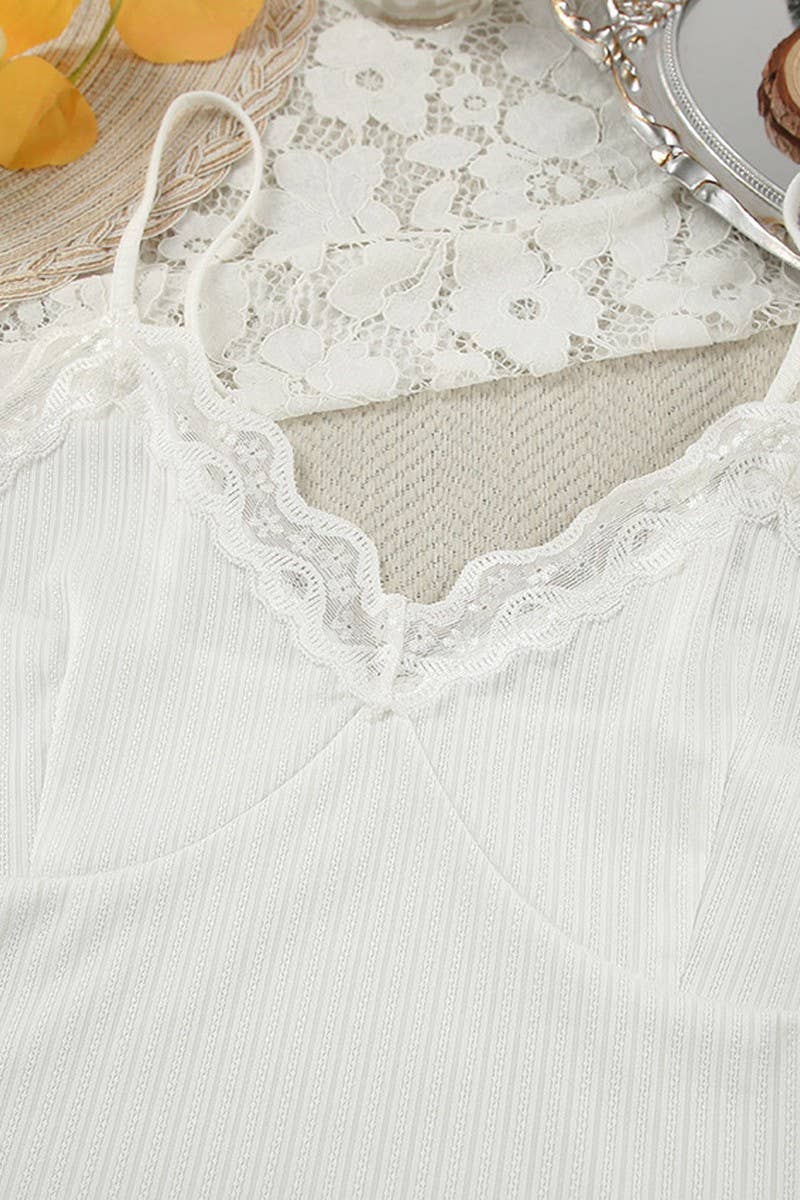 CWSPJ0189_LACE SUSPENDERS TROUSERS HOME WEAR PAJAMAS SET