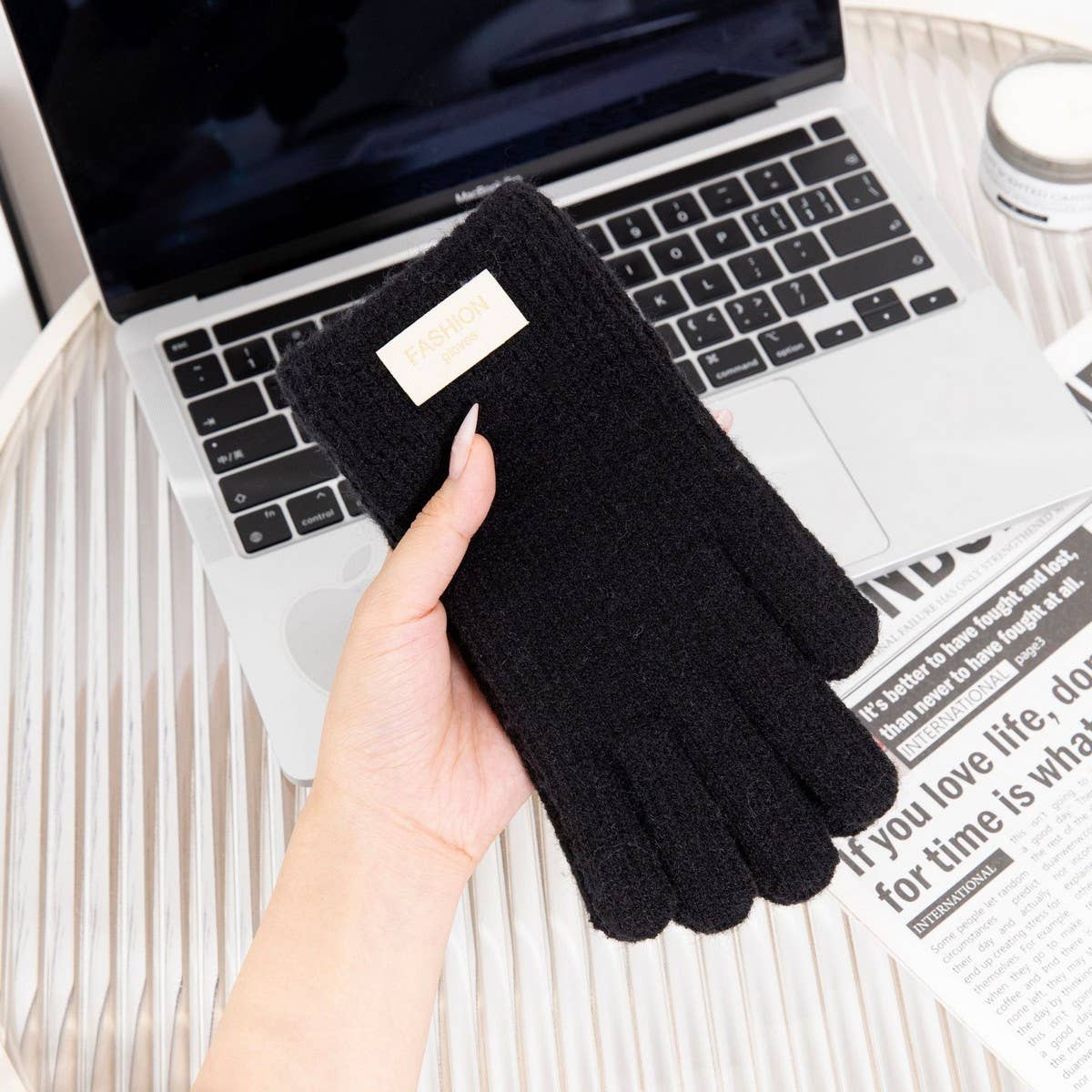 CWAG00560_WOMEN WINTER KNIT FINGERLESS TOUCHSCREEN GLOVES