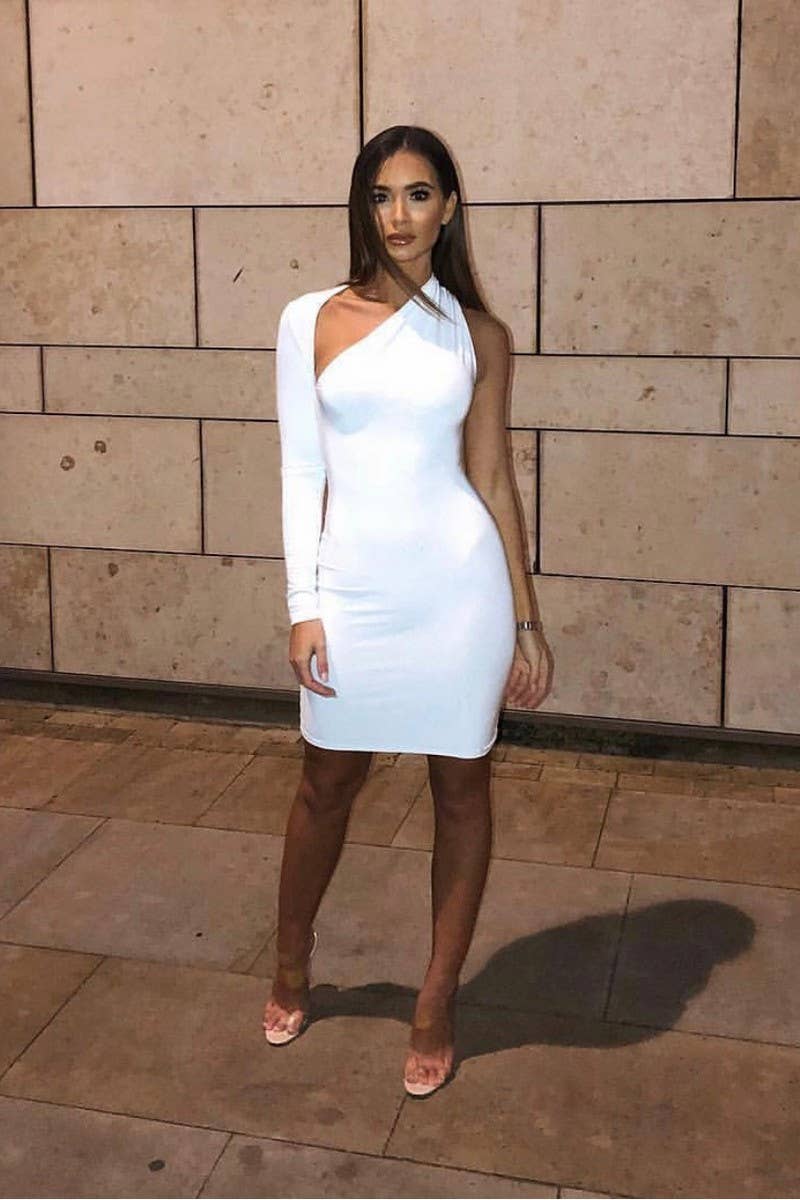 CWDSD10786_SEXY ONE SHOULDER LONG SLEEVE BODYCON DRESS