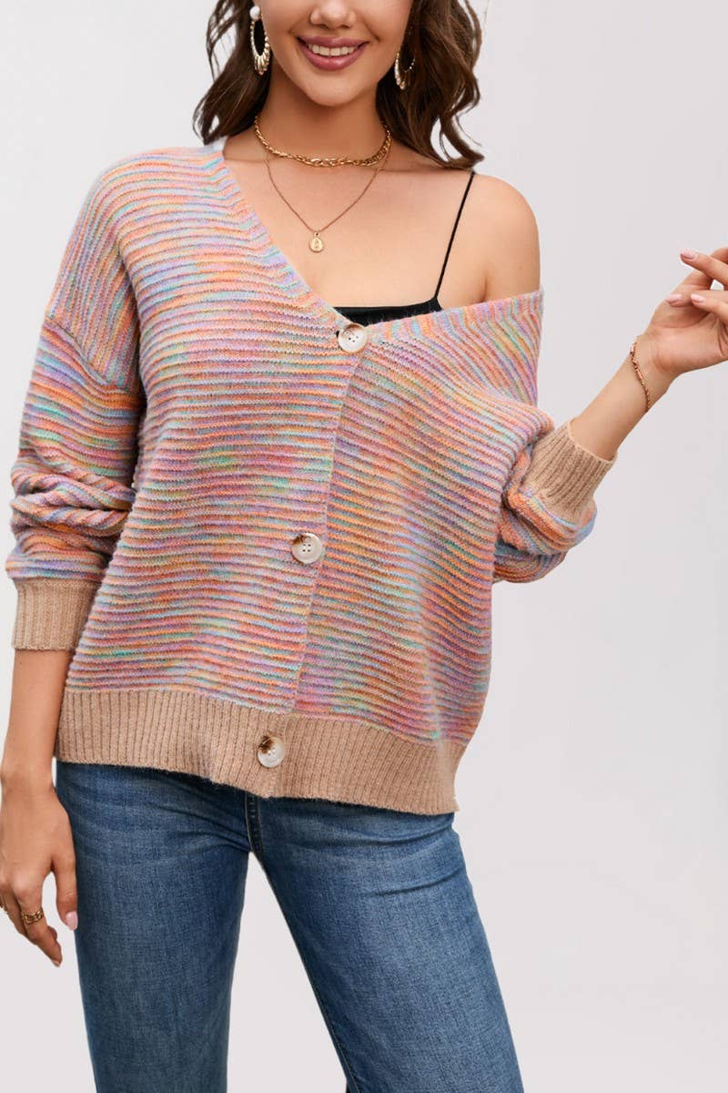 CWOSWL6850_AUTUMN AND WINTER V-NECK CASUAL KNITTED JACKET