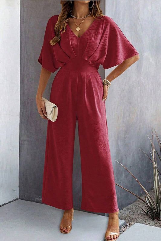 CWSBSS0071_SOLID COLOR TEMPERAMENT CASUAL WIDE-LEG JUMPSUIT