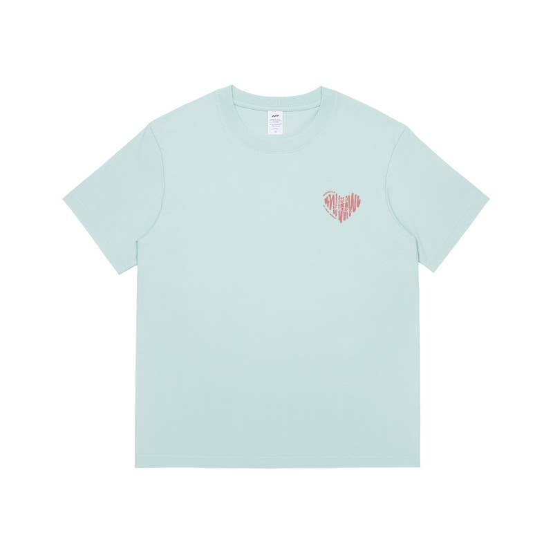 CWTTS0932_PINK LOVE HEART PRINTED ROUND NECK CASUAL T-SHIRT