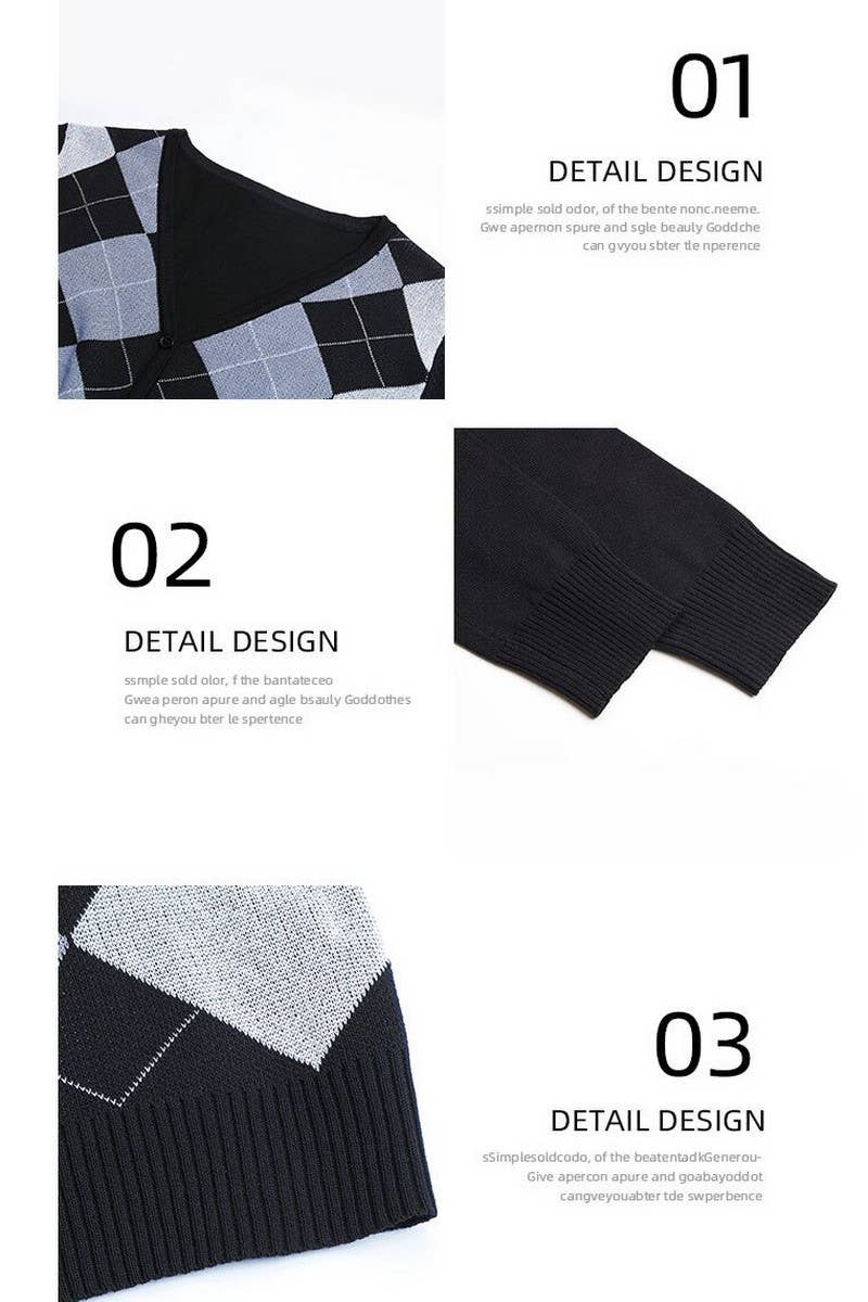 CWOSWL2180_LONG SLEEVE VINTAGE PLAID V-NECK KNIT CARDIGAN