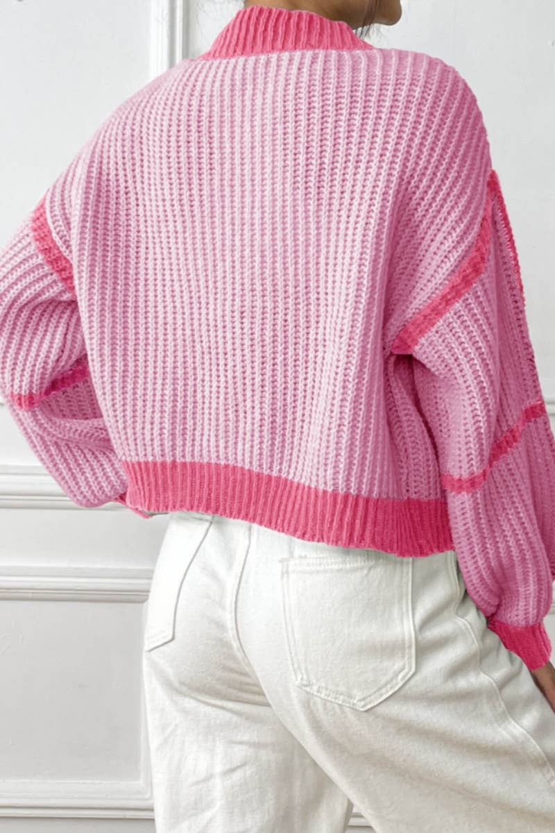 CWOCAL2204_COLOR CONTRAST LONG-SLEEVED LOOSE CARDIGAN