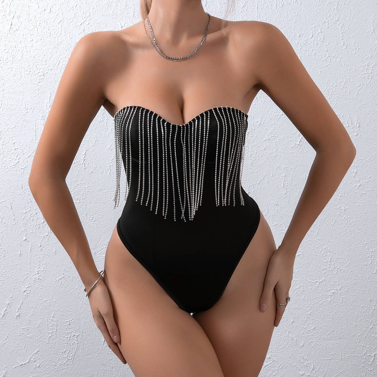 SOLID COLOR TASSEL PATCHWORK DIAMOND JUMPSUIT_CWMM4636