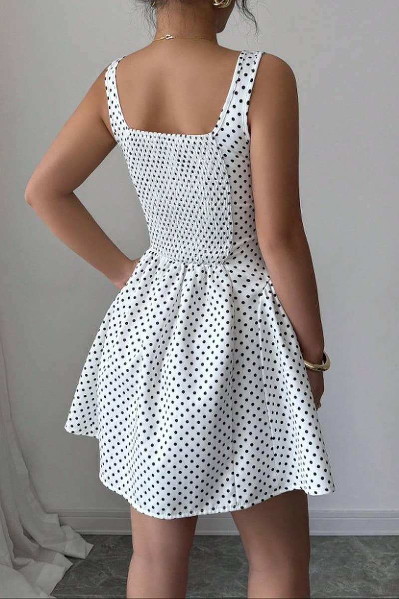 CWDSD10511_PURE DESIRE STYLE SLIM SQUARE NECK POLKA DOT DRES