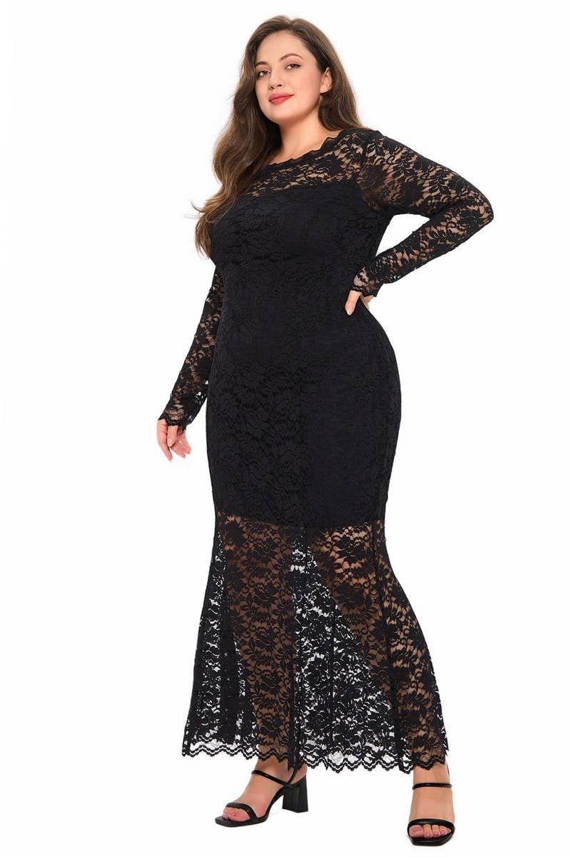 CWDMD3233_PLUS SIZE LACE MERMAID EVENING GOWN DRESS