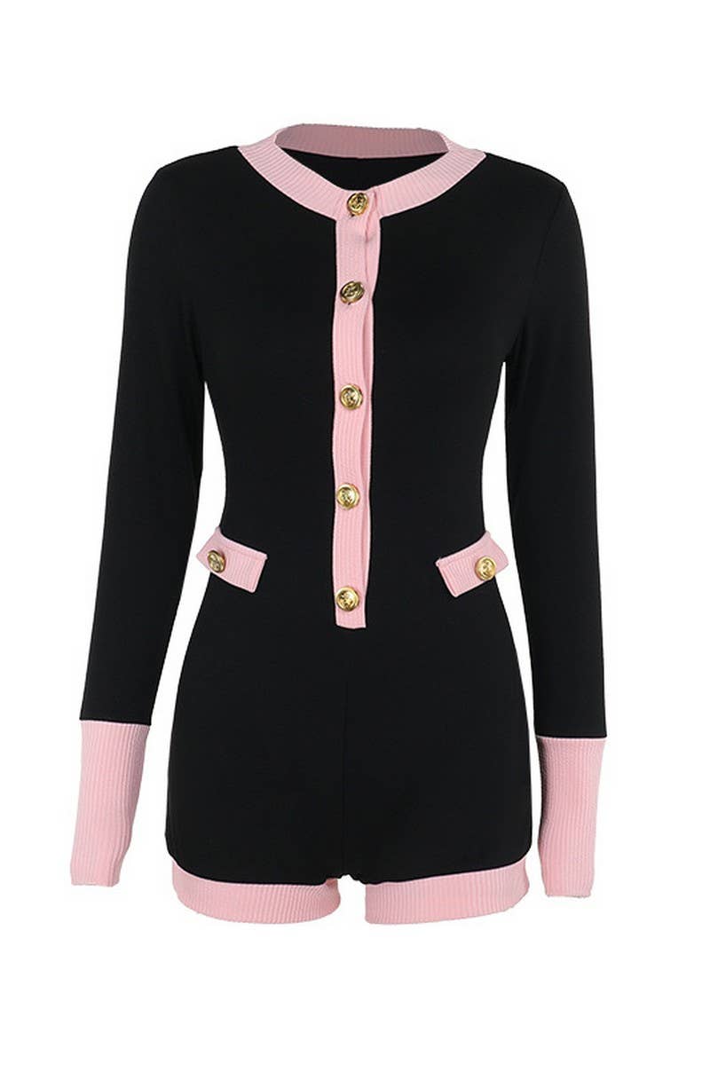 CWSJS1288_SLIM-FIT KNITTED CONTRAST LONG-SLEEVED JUMPSUIT