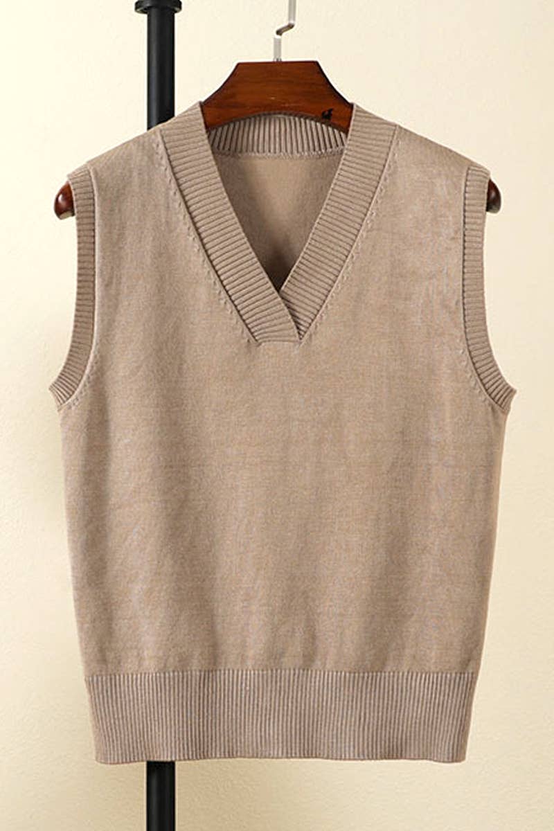 CWOSWSL0010  Simple Sleeveless V- Neck Pullover  Sweater