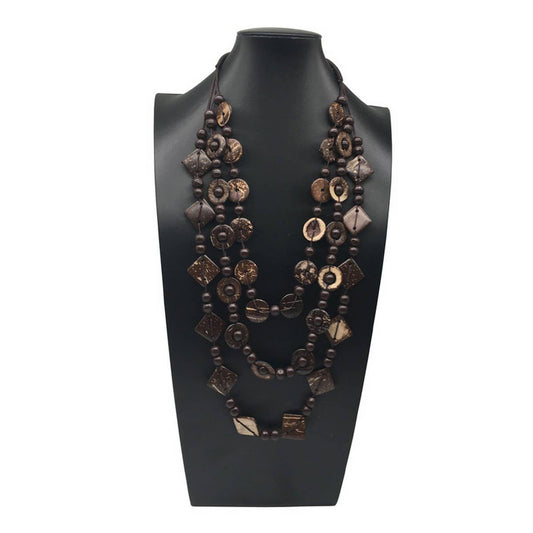 ETHNIC HAND-WOVEN COCONUT SHELL WOOD BEAD NECKLACE