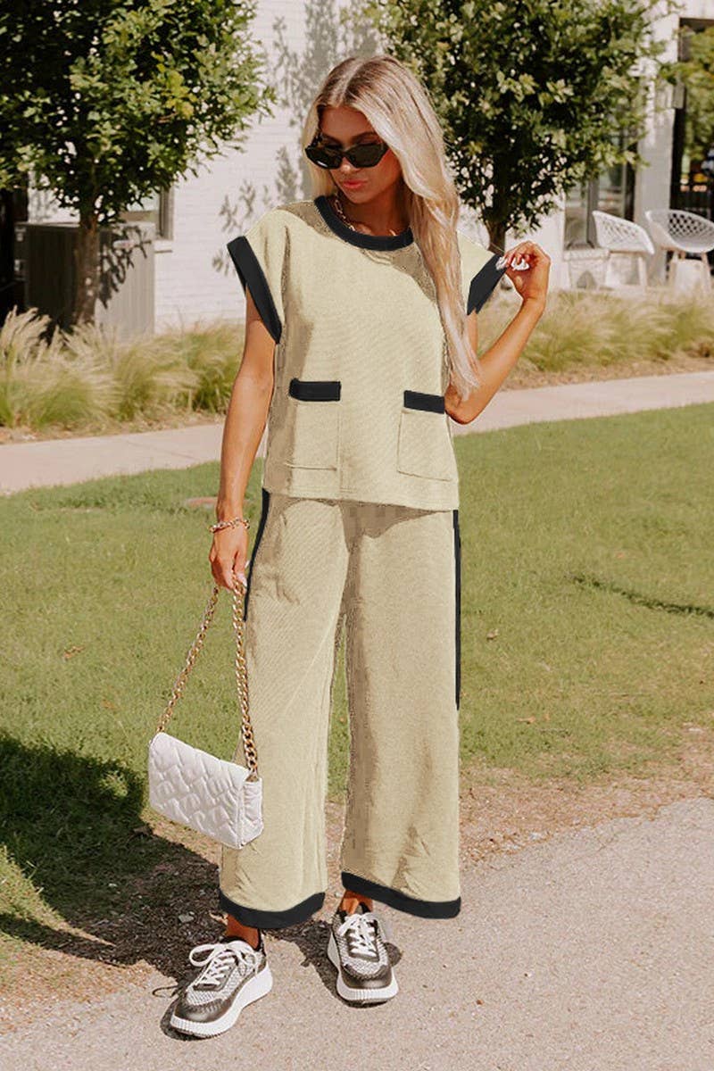 CWSS1108_SUMMER COLOR MATCHING LOOSE TWO-PIECE