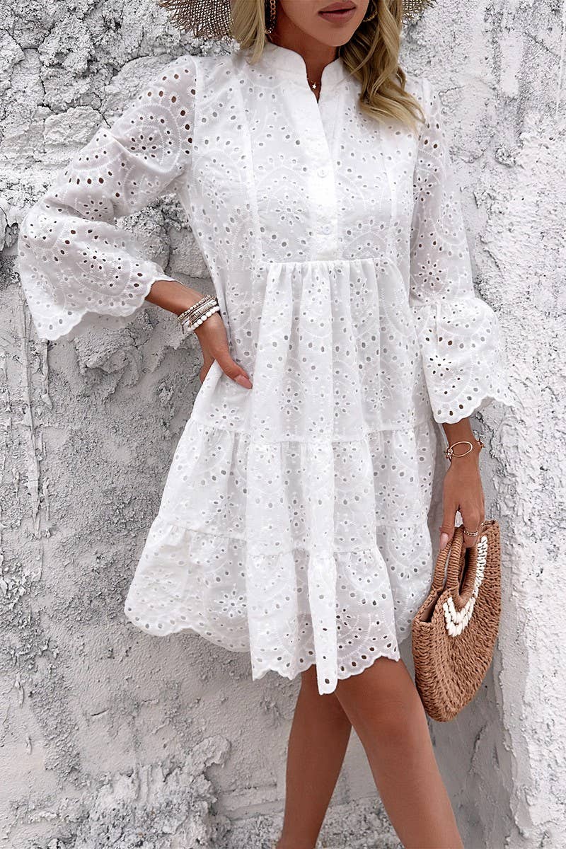 CWDSD10460_TEMPERAMENT CASUAL SOLID COLOR LONG-SLEEVED DRESS