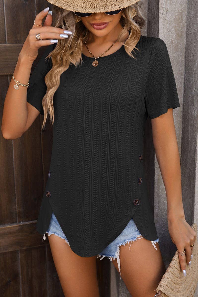 CWTBLS0912_ROUND NECK WHEAT JACQUARD SHORT SLEEVE TOP