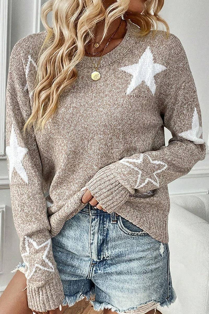 CWOSWL07369_STAR PATTERN CREWNECK LONG SLEEVE KNIT TOP