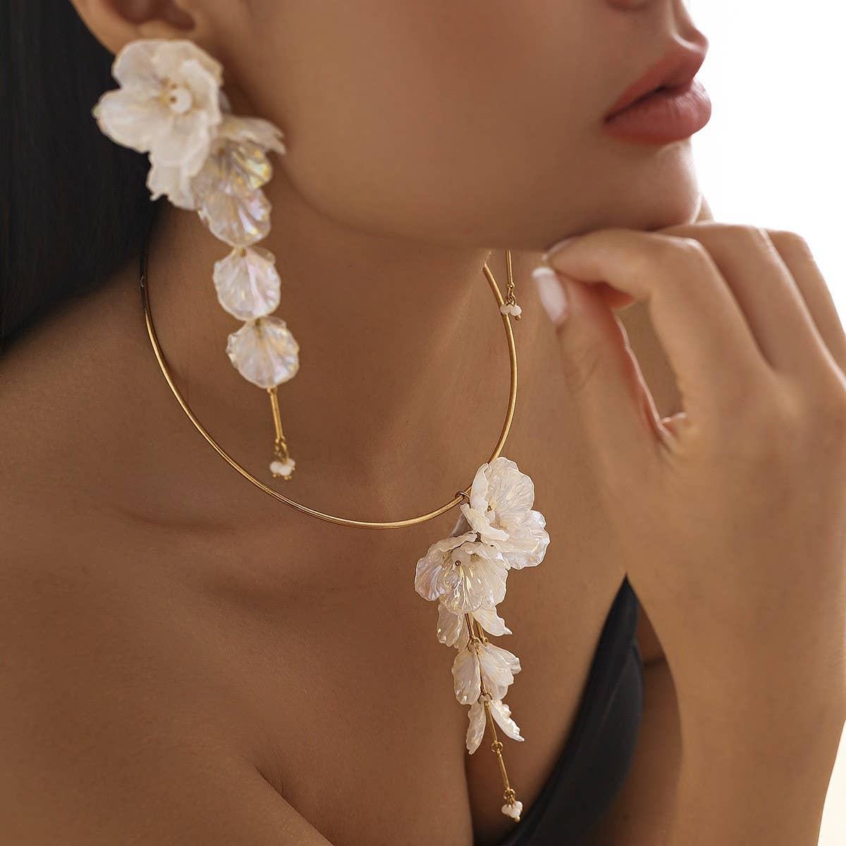 COLORFUL MERMAID FLOWER NECKLACE EARRING SET