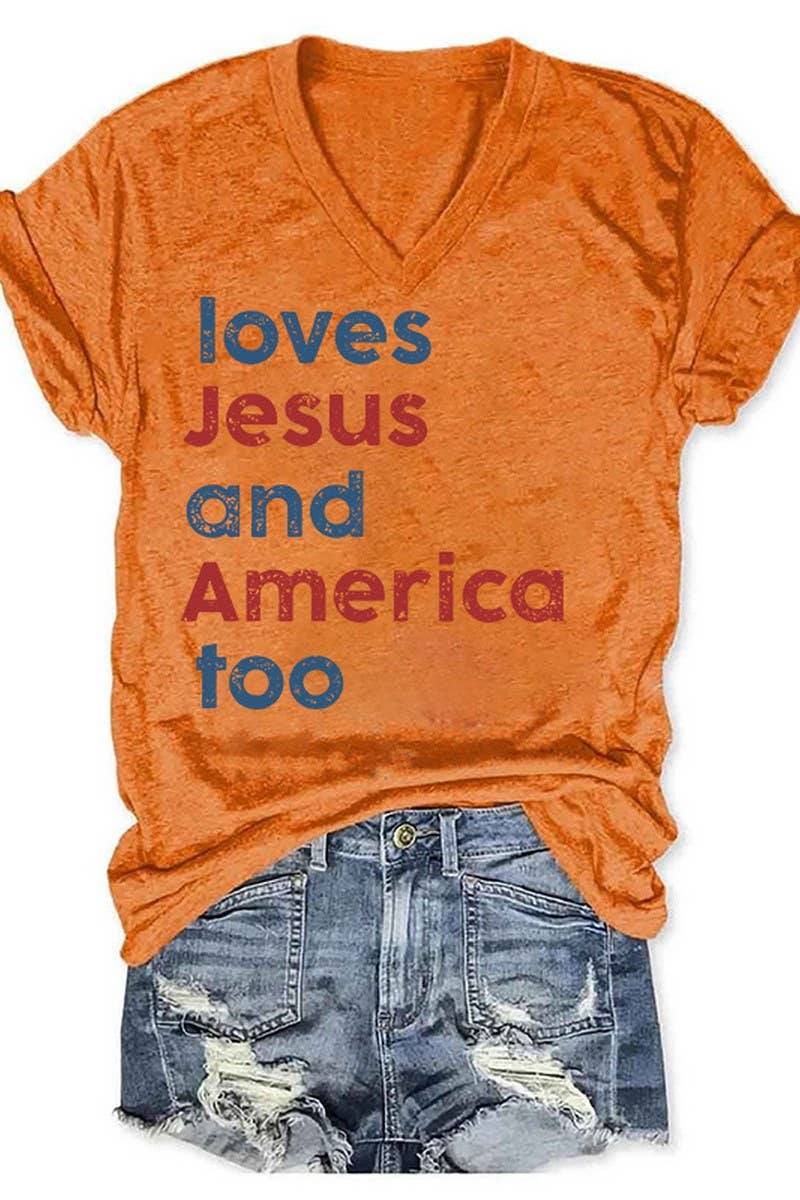 CWTTS1053_LETTER LOVES PRINTED V NECK CASUAL T SHIRT