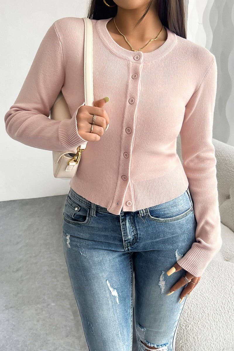 CWOCAL2256_SLIM FIT CARDIGAN BUTTON LONG SLEEVE SWEATER