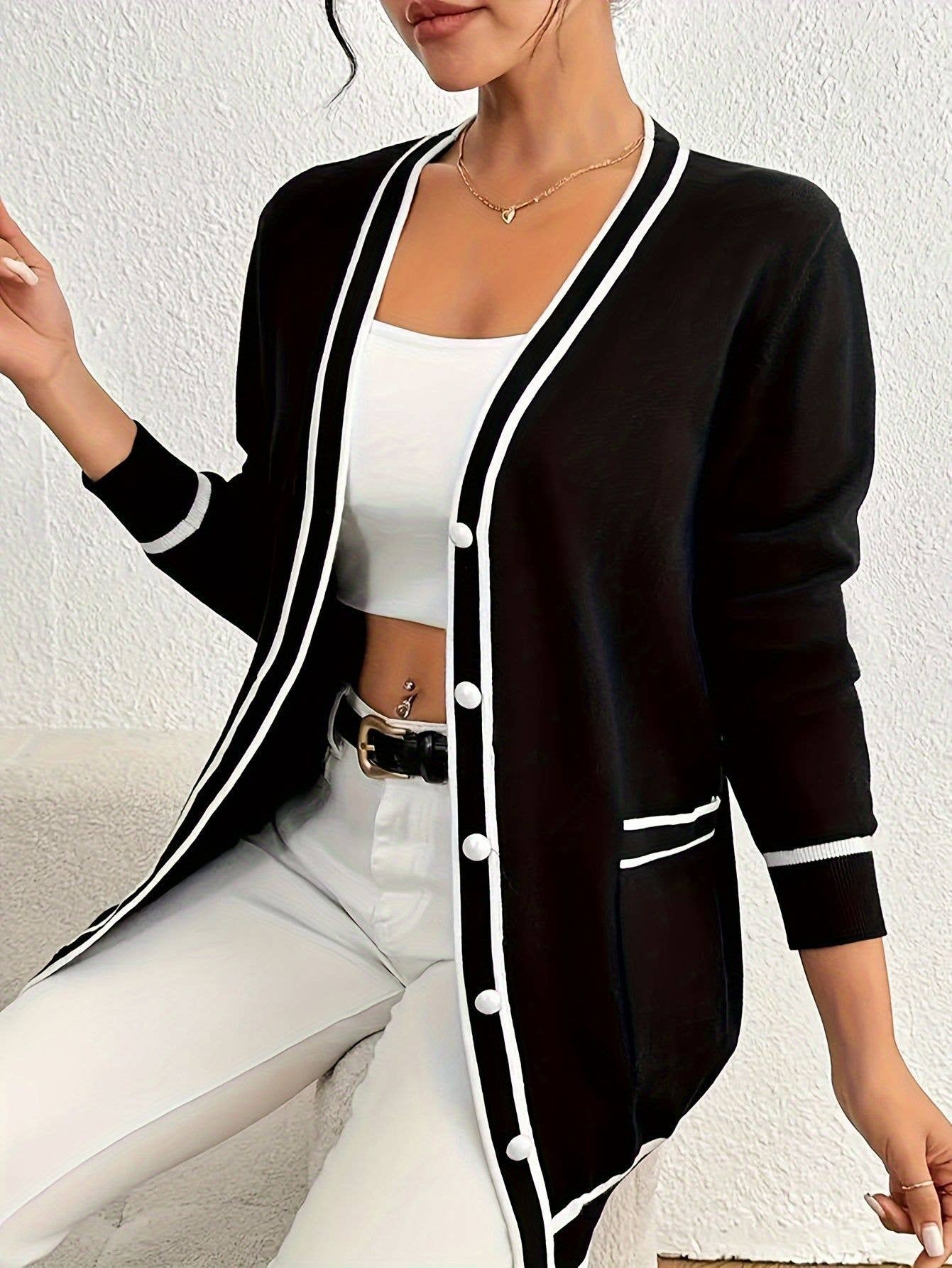 Casual, loose, single-breasted long cardigan