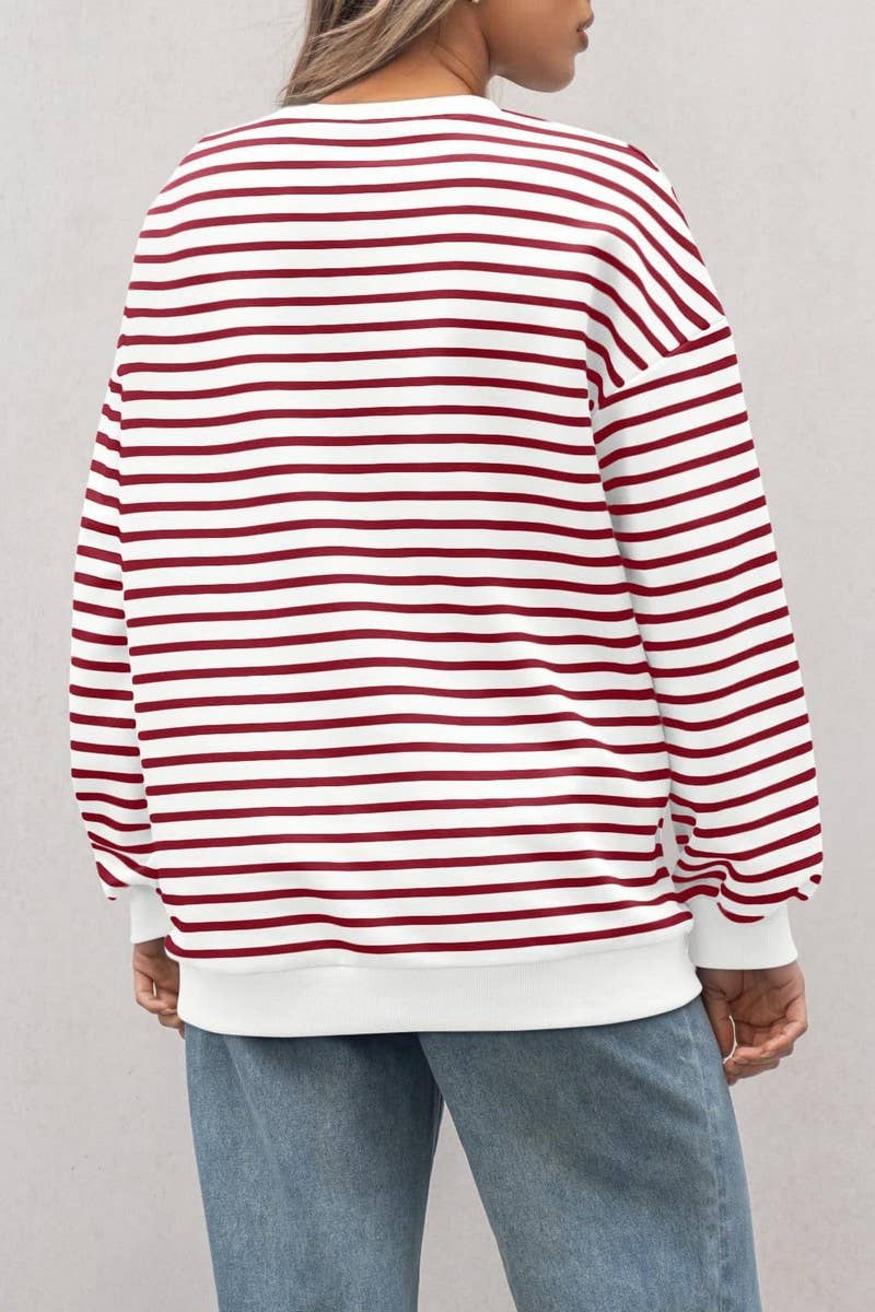 CWTBLL4009_STRIPED CREWNECK OVERSIZED SWEATSHIRT PULLOVER