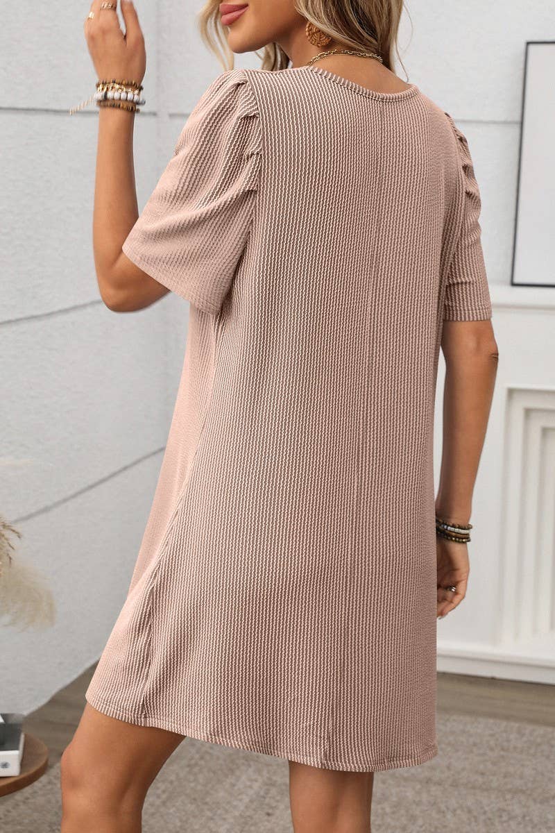 CWDSD7272_CONTRAST TWIST STRIPE PUFF SLEEVE MIDI DRESS