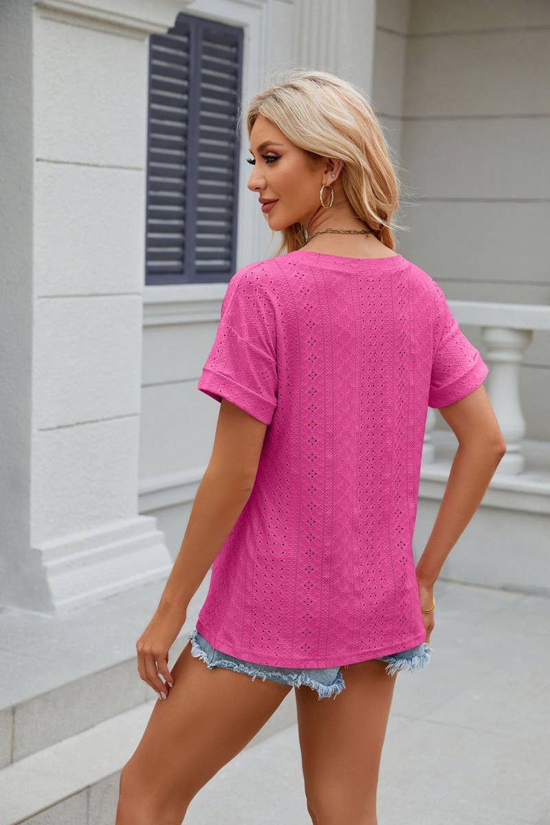CWTTS0827_V-Neck Short Sleeve Knit Top