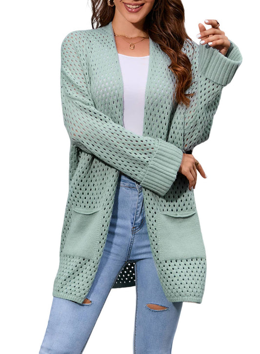 Casual hollow-out mid-length cardigan jacket