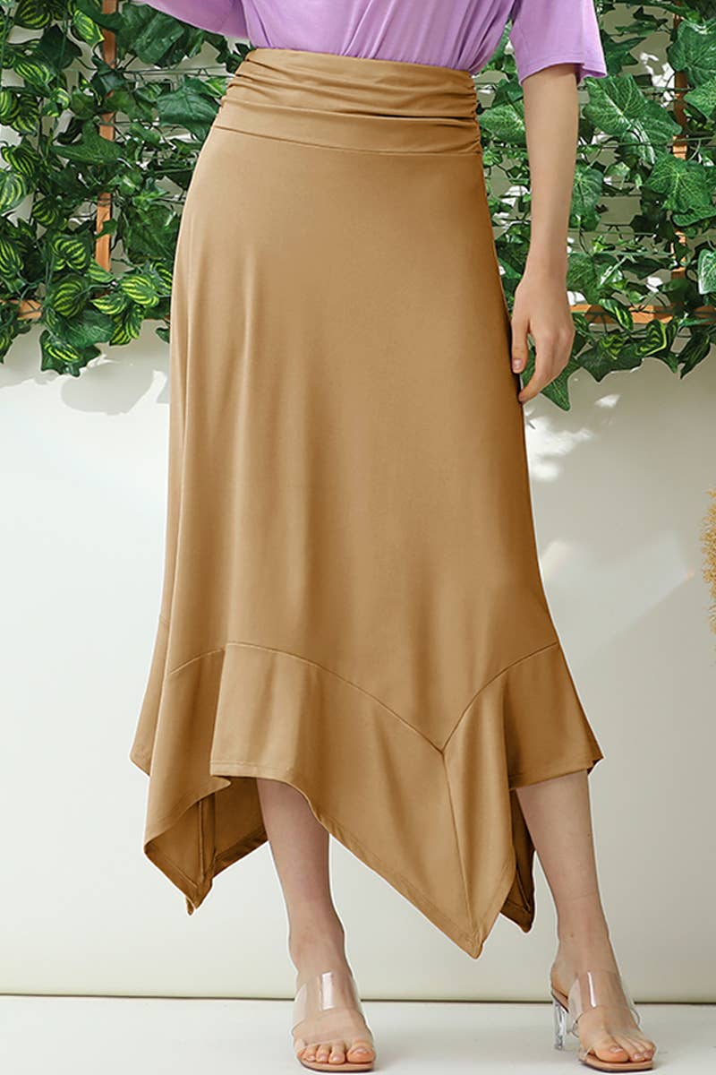 CWBLS088_LONG FLOWY HANDKERCHIEF HEMLINE WAIST SKIRT