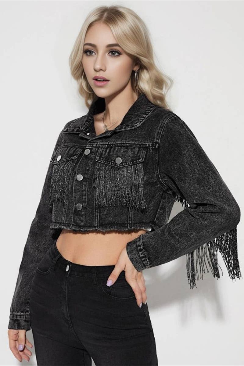 CWJJ0231_OLD LONG-SLEEVED DENIM JACKET WITH FRINGE