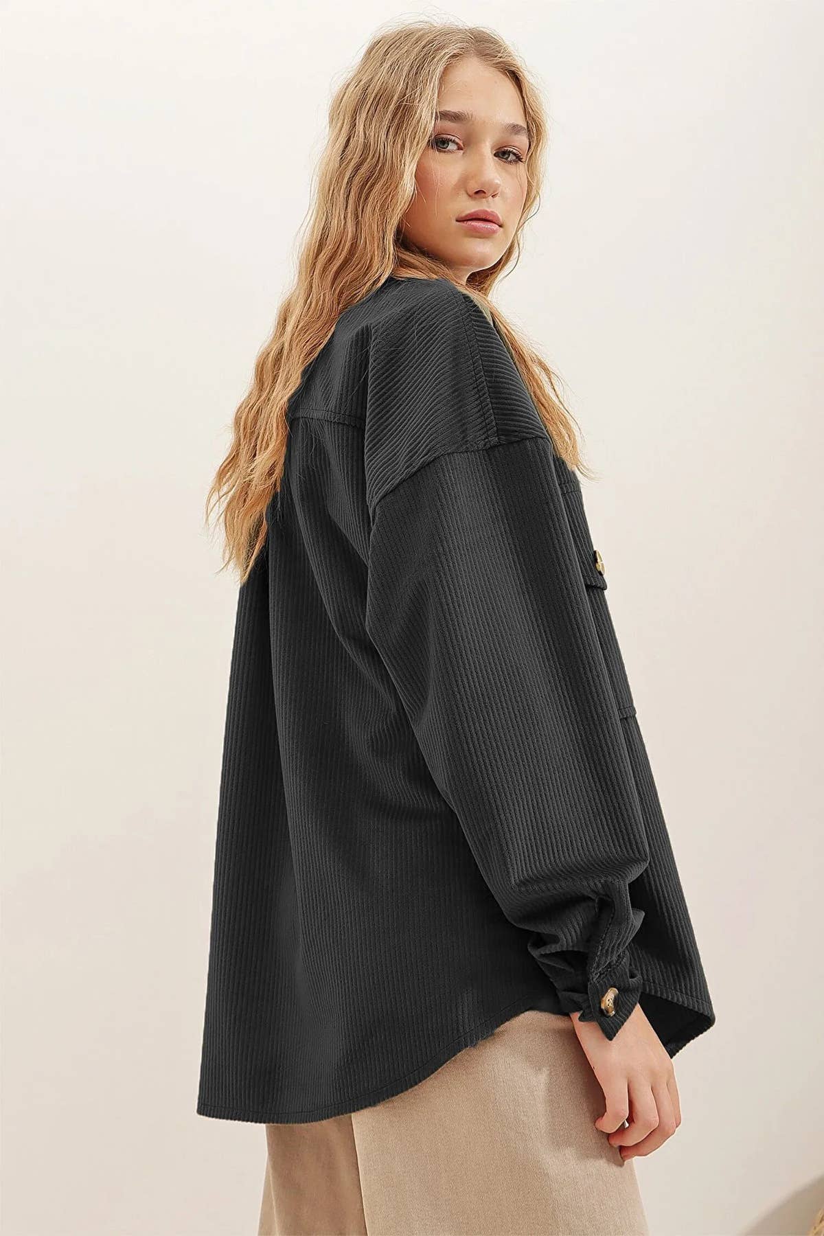 CORDUROY POCKET LONG SLEEVE IRREGULAR CARDIGAN