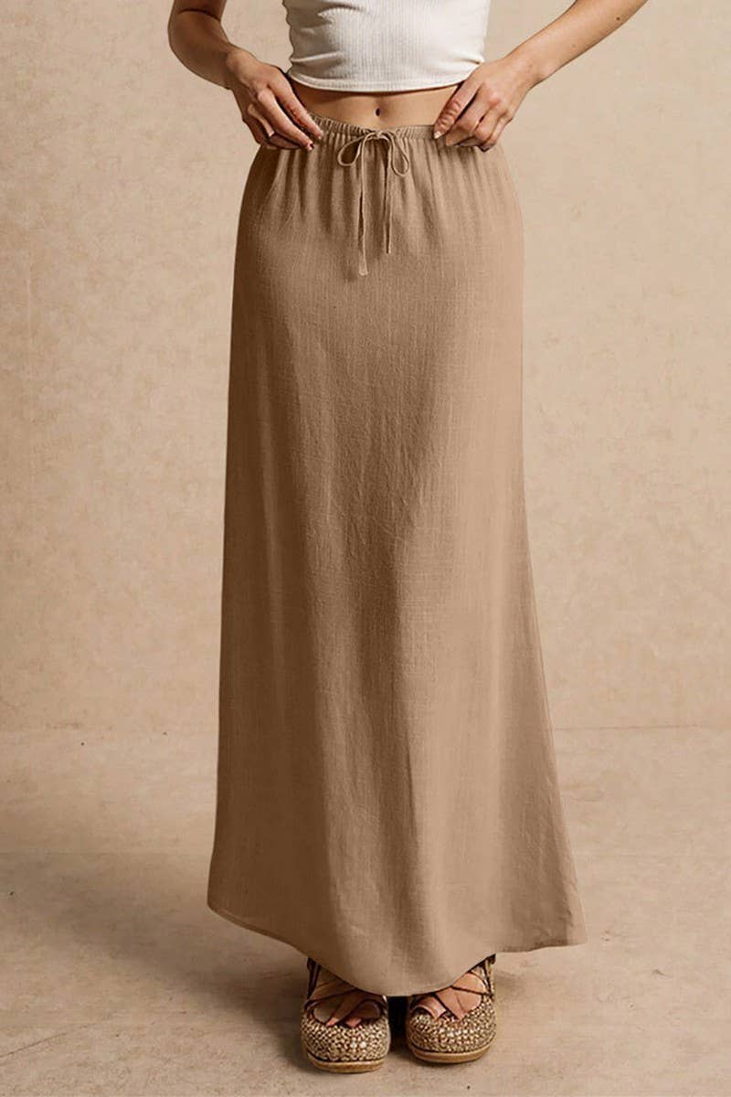 CWBLS0556_SOLID COLOR DRAWSTRING ELASTIC WAIST SKIRT