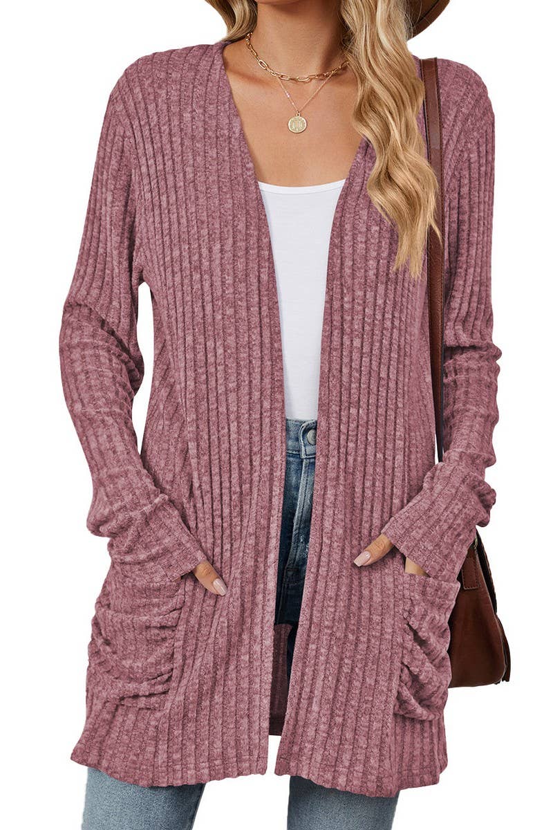 CWOCAL0812_SOLID COLOR POCKET KNITTED BOTTOMING CARDIGAN