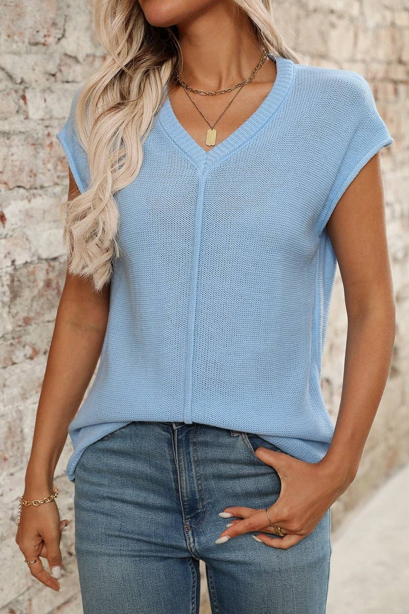 CWTTS1368_SUMMER NEW WOMEN'S V-NECK KNITTED TOPS
