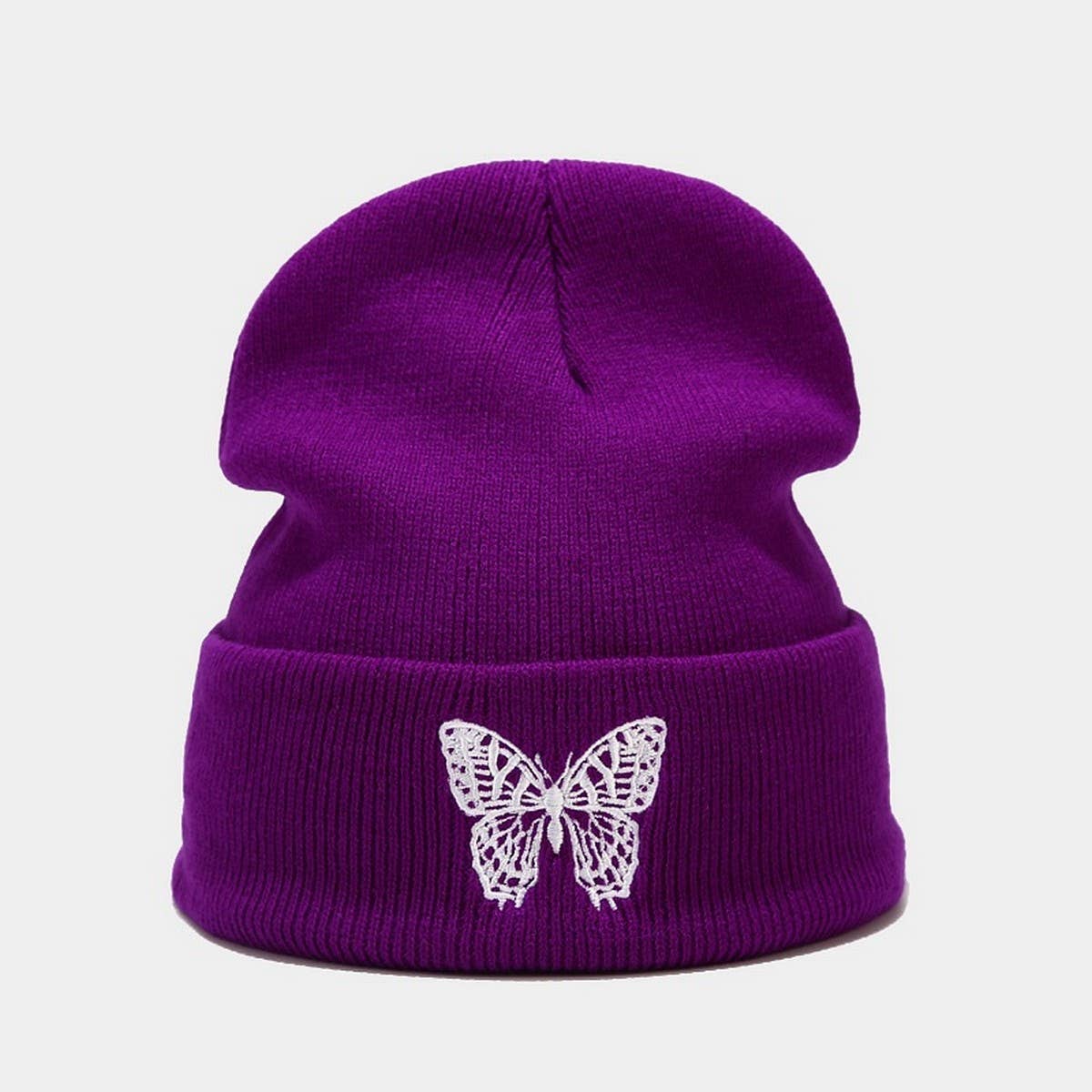BUTTERFLY EMBROIDERY ALL-MATCH WARM KNITTED HAT_CWAH2132