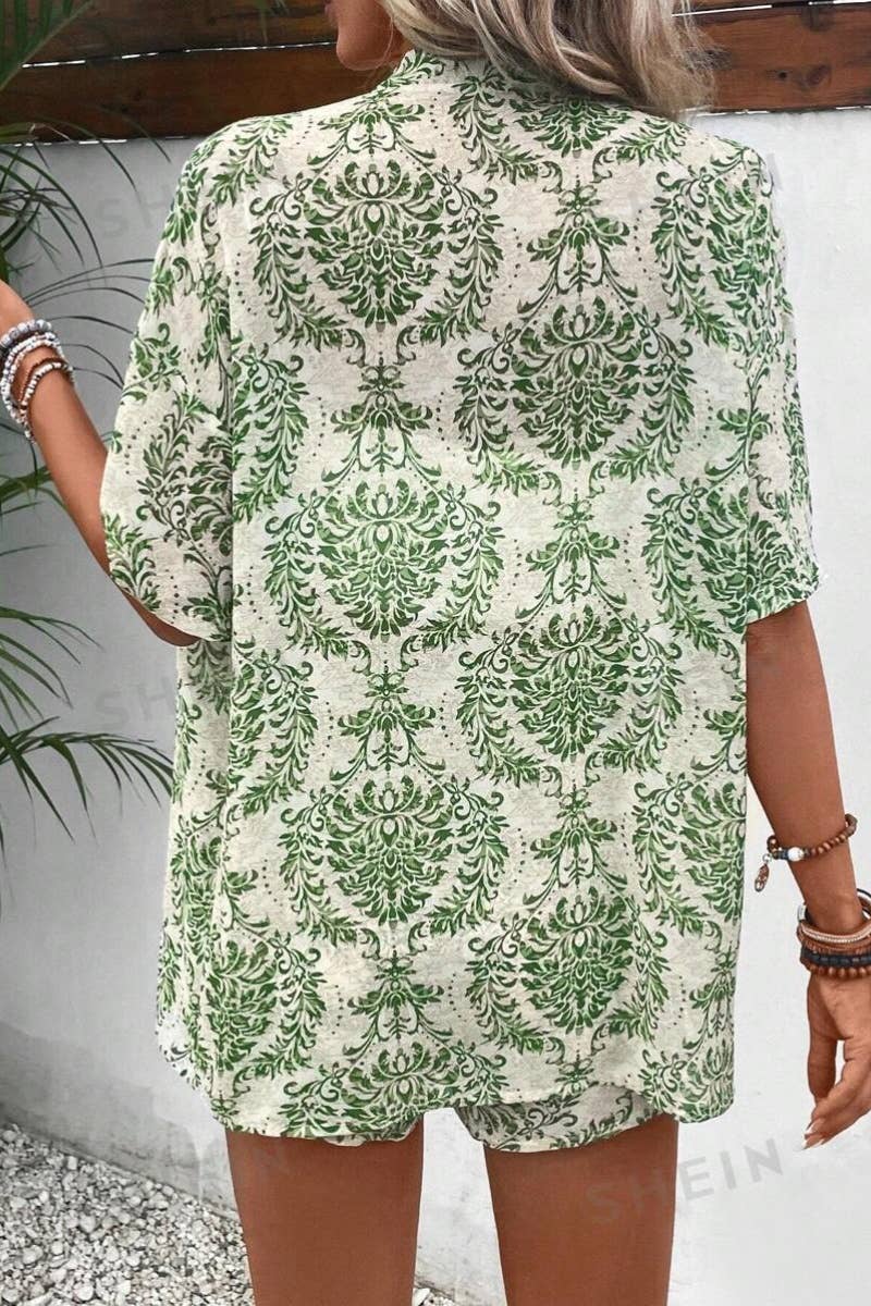 CWSS0637_FLORAL PRINT SHORT-SLEEVED SHIRT TOP SHORTS SUIT