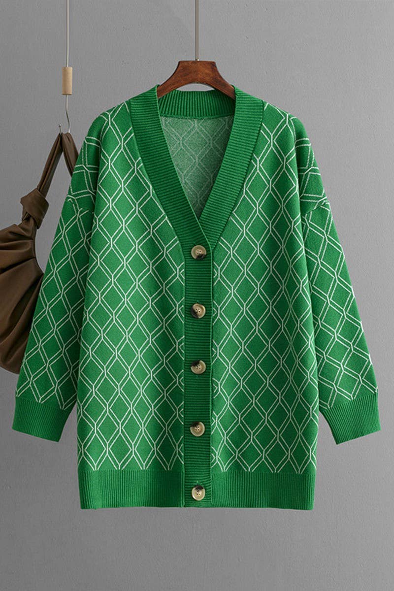 CWOCAL00662_CASUAL LOOSE DIAMOND KNIT CARDIGAN