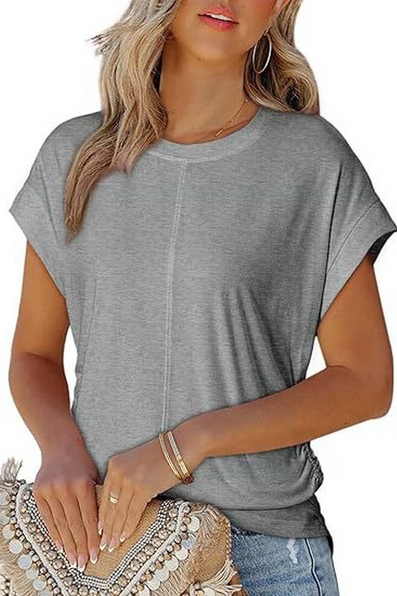 CWTTS1386_SUMMER FASHION SIDE PLEATED RAGLAN T-SHIRT