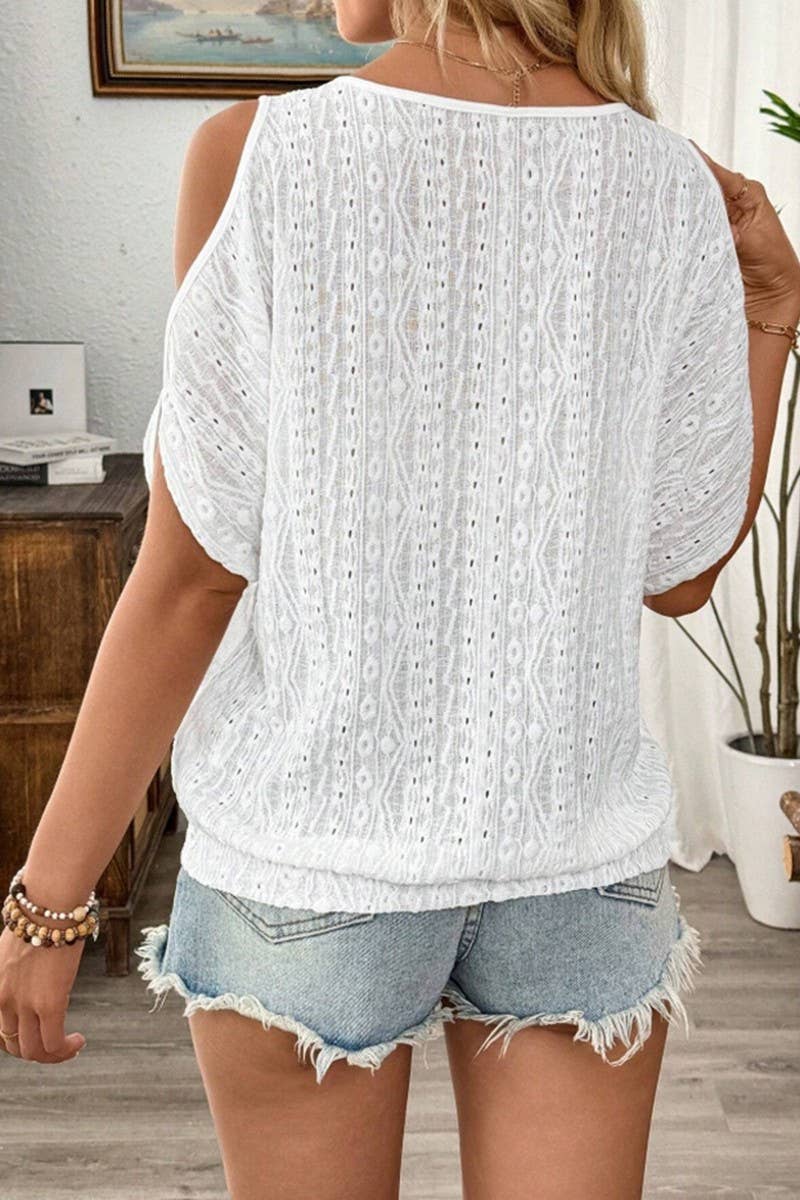 CWTBLS2261_SOLID COLD SHOULDER BATWING SLEEVE CUTOUT TEE