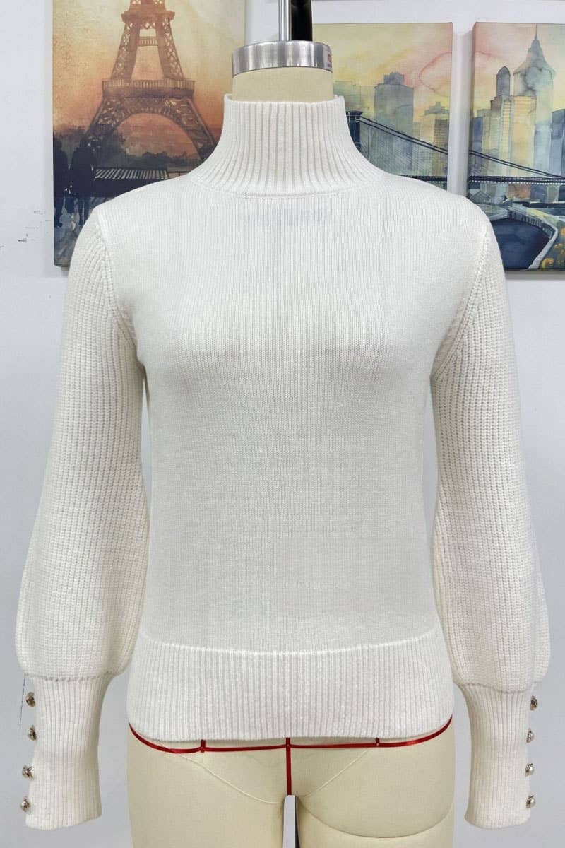 CWOSWL605_Turtle Neck Long Sleeve With Botton Sweater