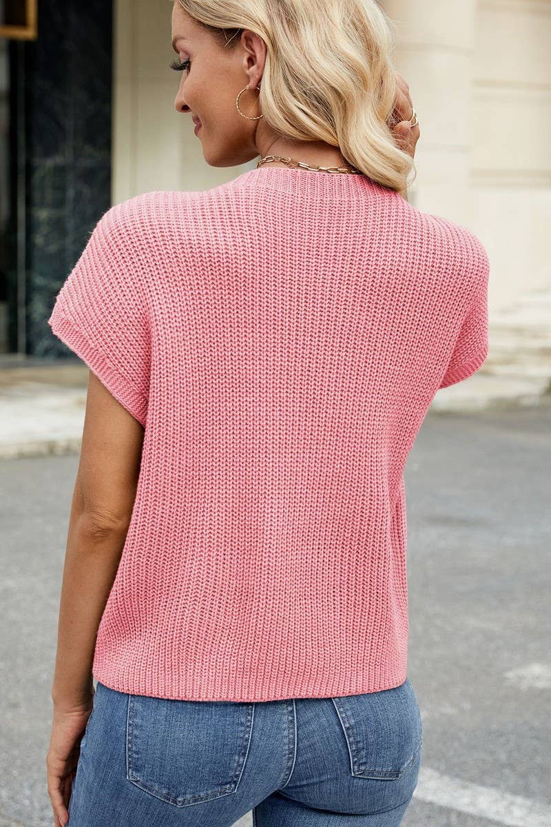 CWTBLS02494_SOLID CASUAL CROPPED KNIT VEST TOP