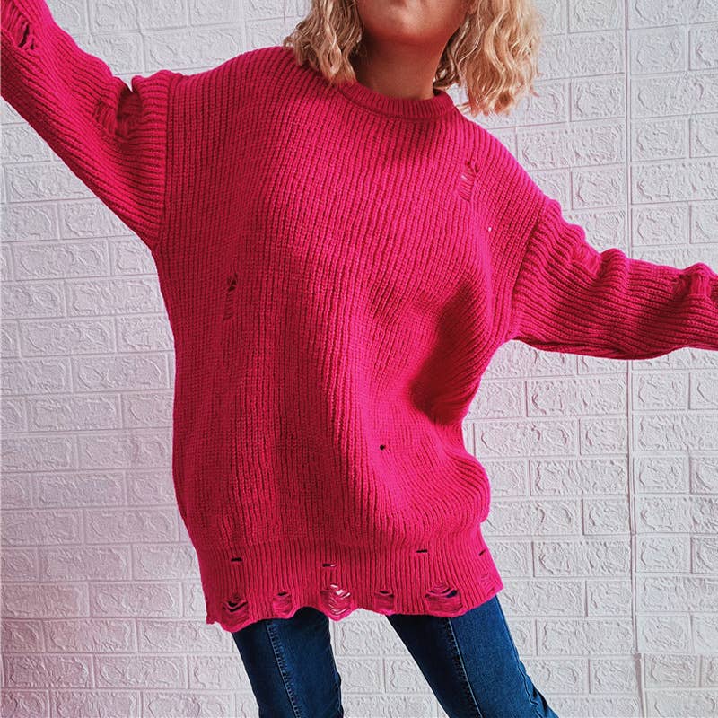 WOSWL1296_Crew Neck Pullover Casual Long Sleeve Sweater