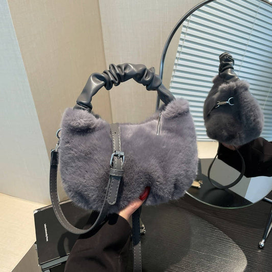 WINTER PLEATED TOTE PLUSH SHOULDER CROSSBODY BAG_CWAB3975