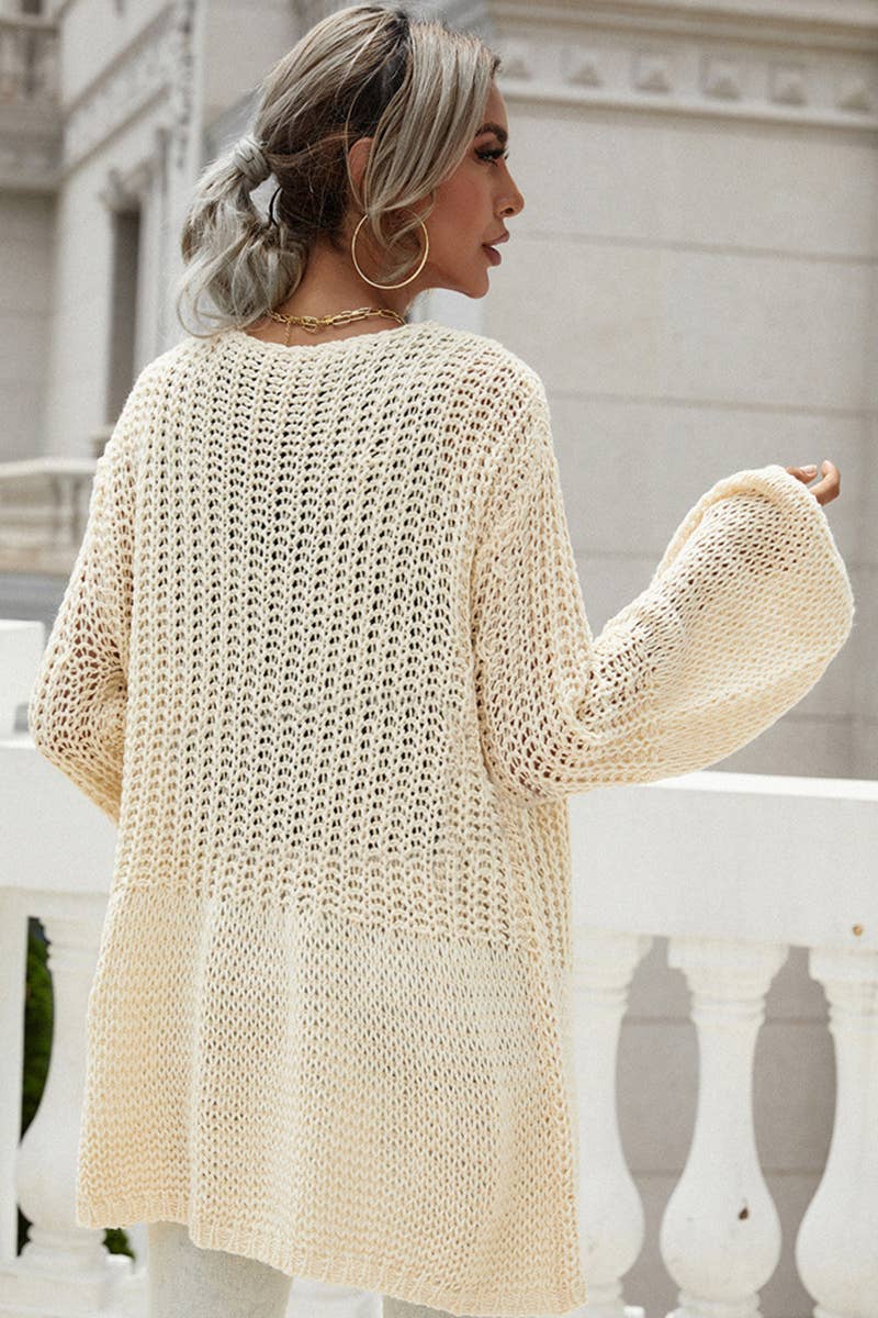 CWOCAL379 Casual Open Front Crochet Cardigan Sweater